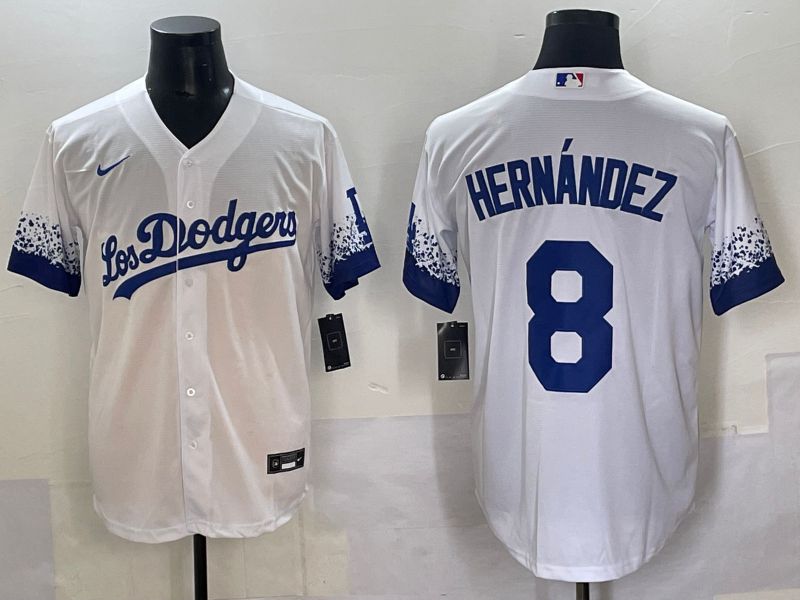 Men 2025 Los Angeles Dodgers #8 Hernandez White blue City Edition Nike MLB Jersey style 1